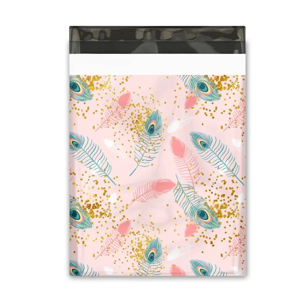 Pink Peacock 🦚 Feathers Poly Mailers 10x13 Pack of 25